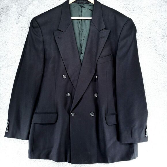 Vintage Joseph Abboud Double Breasted Blazer Jacket Mens 46L Wool Blue - Picture 1 of 16